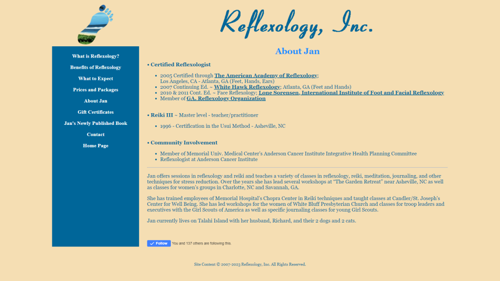 Reflexology, Inc. Site Screenshot