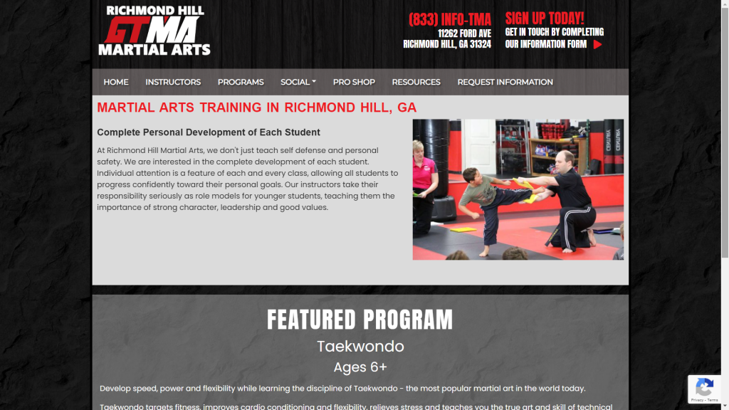 Richmond Hill Martial Arts Site Screenshot